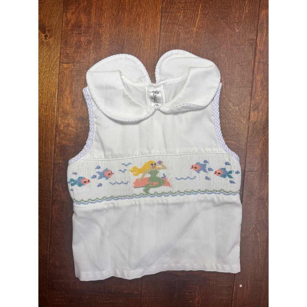 Royal Child White Smocked Mermaid Fish Top Peter Pan Collar 2T Vintage Style